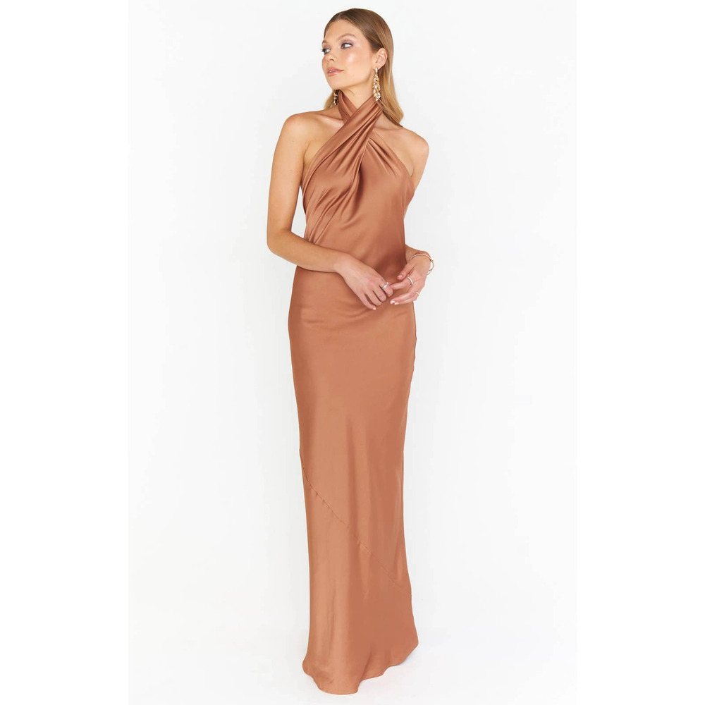 Show Me Your Mumu Jasmine Halter Maxi Dress in Copper Luxe Satin L NWT - Picture 2 of 10